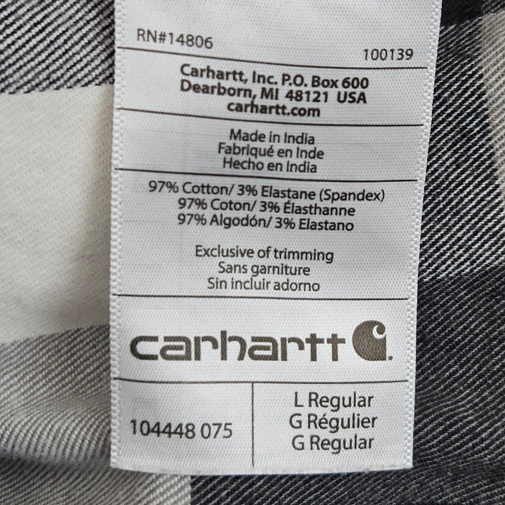 Carhartt Plaid Flannel Shirt Mens Large Gray Black Relaxed Fit Workwear Gorpcore - Picture 5 of 9